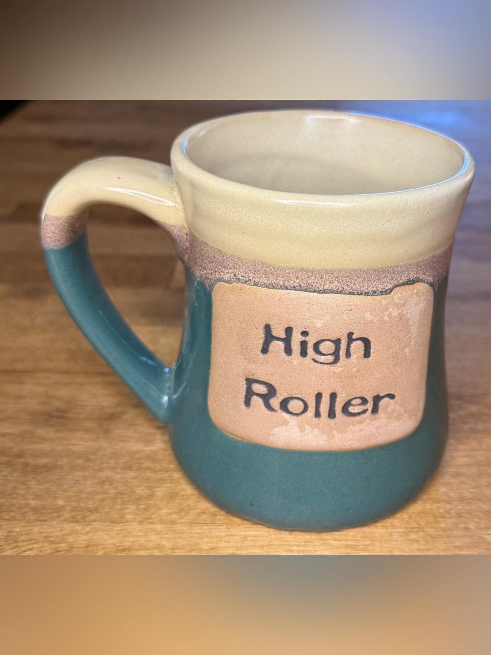High Roller Ceramic Coffee Mug in Green and Cream